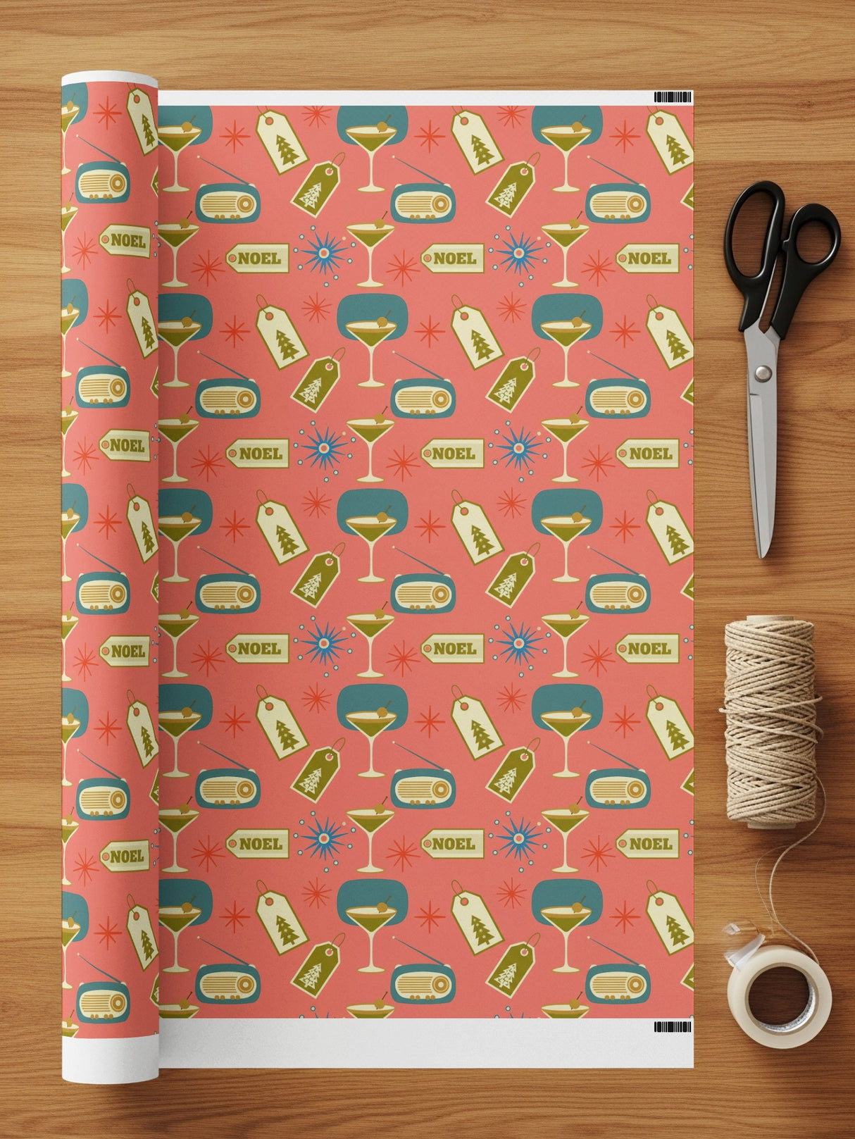 Vintage Holiday Cards and Cocktails Wrapping Paper