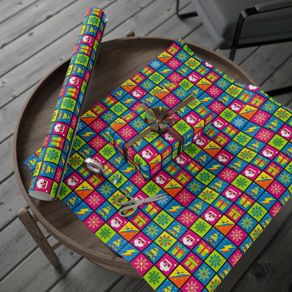 Festive Christmas Wrapping Paper with Santa and Gifts