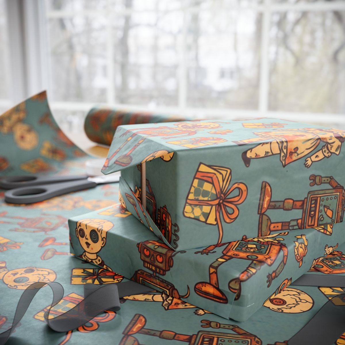 Retro Robot Wrapping Paper for Fun Gift Wrapping