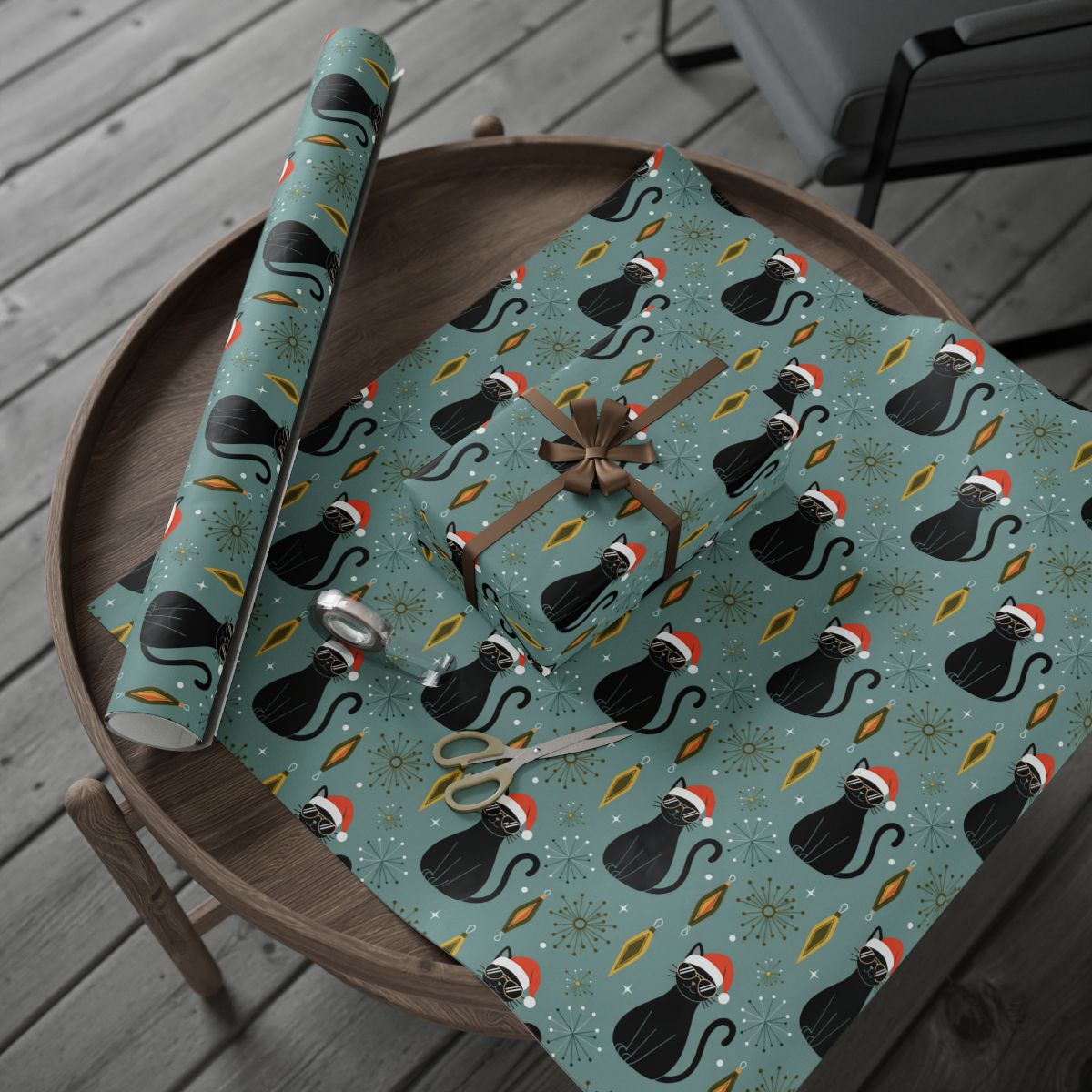Festive Holiday Wrapping Paper with Cat Design