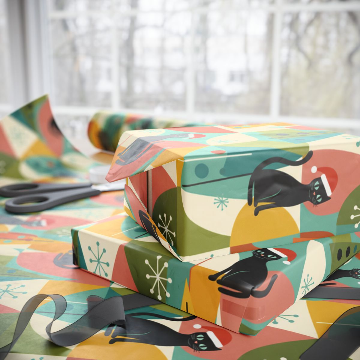 Colorful Christmas Cats Wrapping Paper