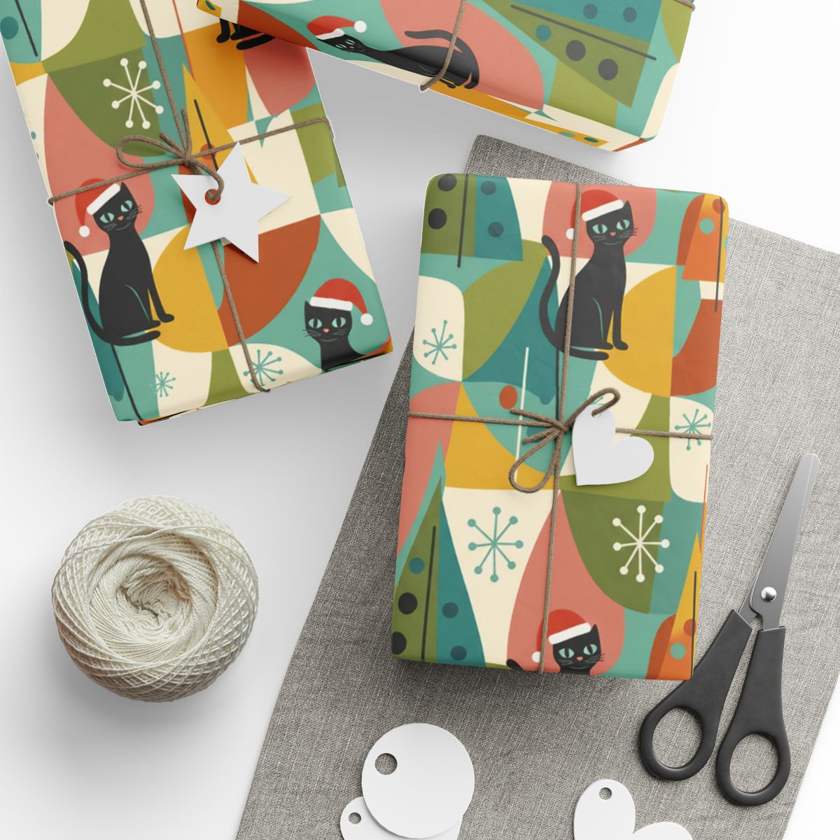 Festive Cat in Santa Hat Holiday Gift Wrapping Paper