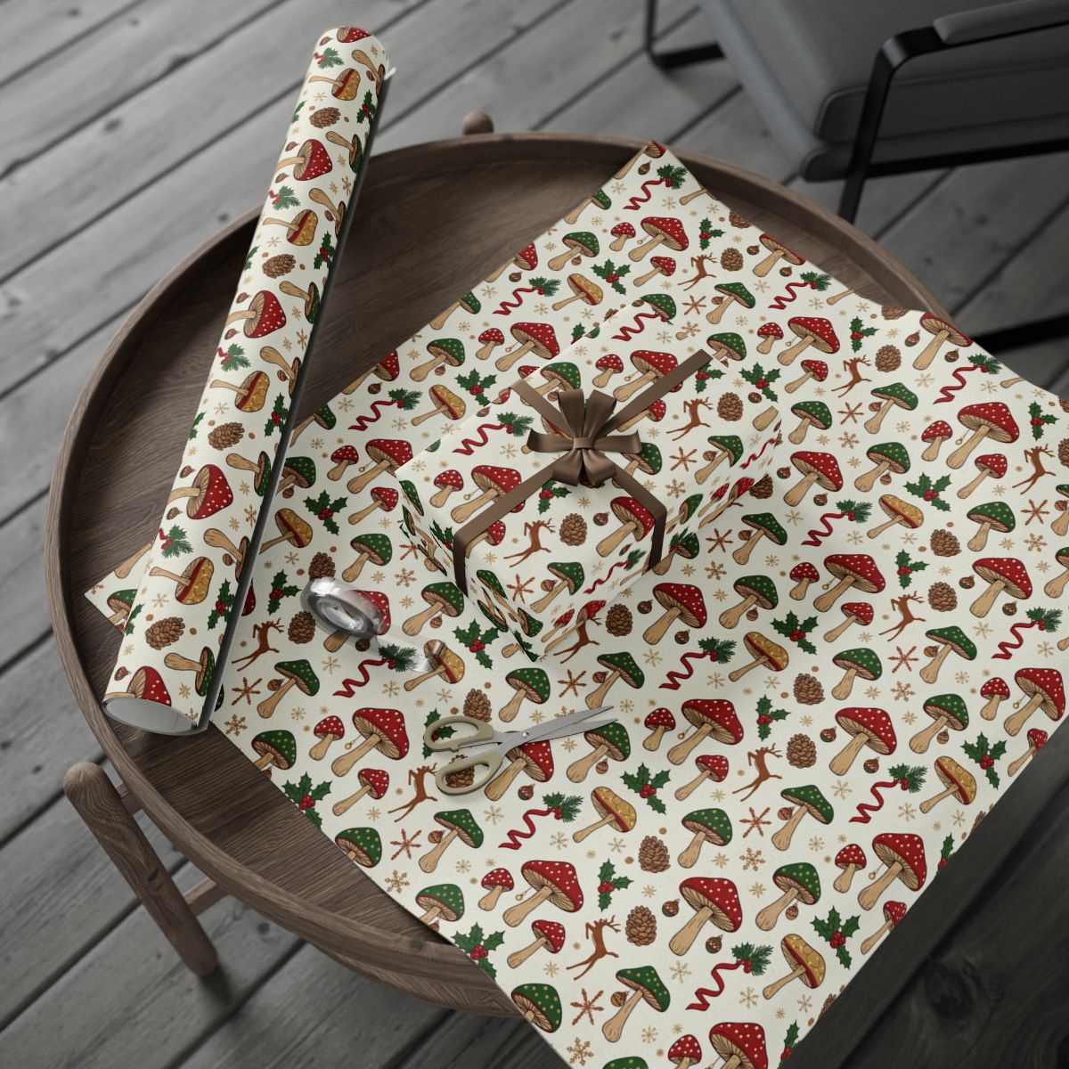 Festive Mushroom and Pinecone Wrapping Paper product
