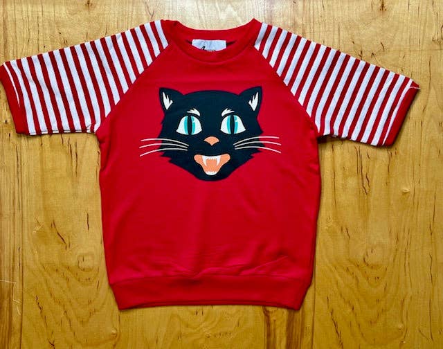 Bettie Cat Red Striped Pullover Copped Sweater