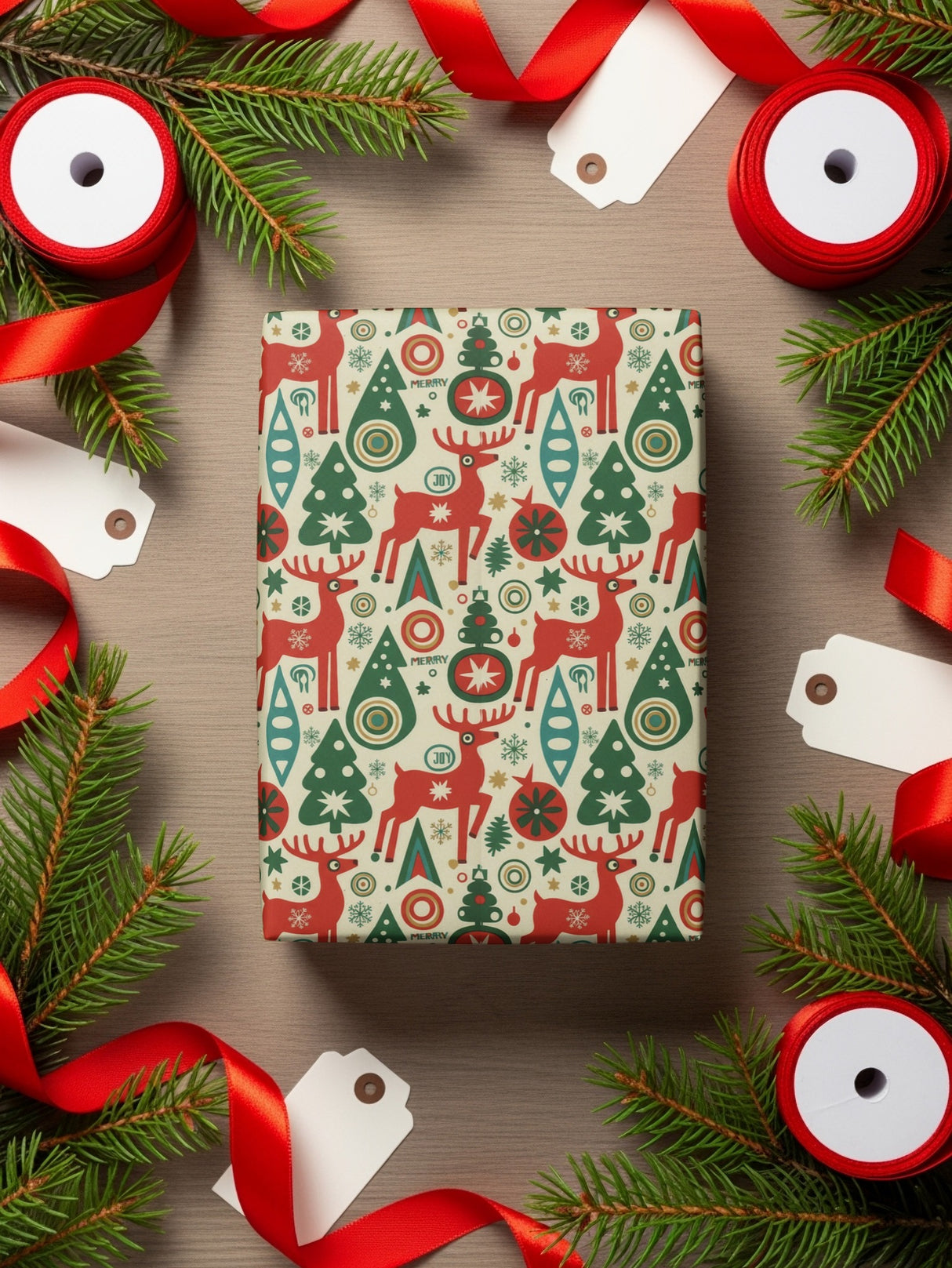 Festive Christmas Wrapping Paper with Holiday Icons
