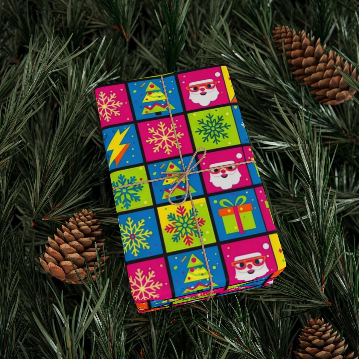 Colorful Festive Wrapping Paper with Holiday Icons