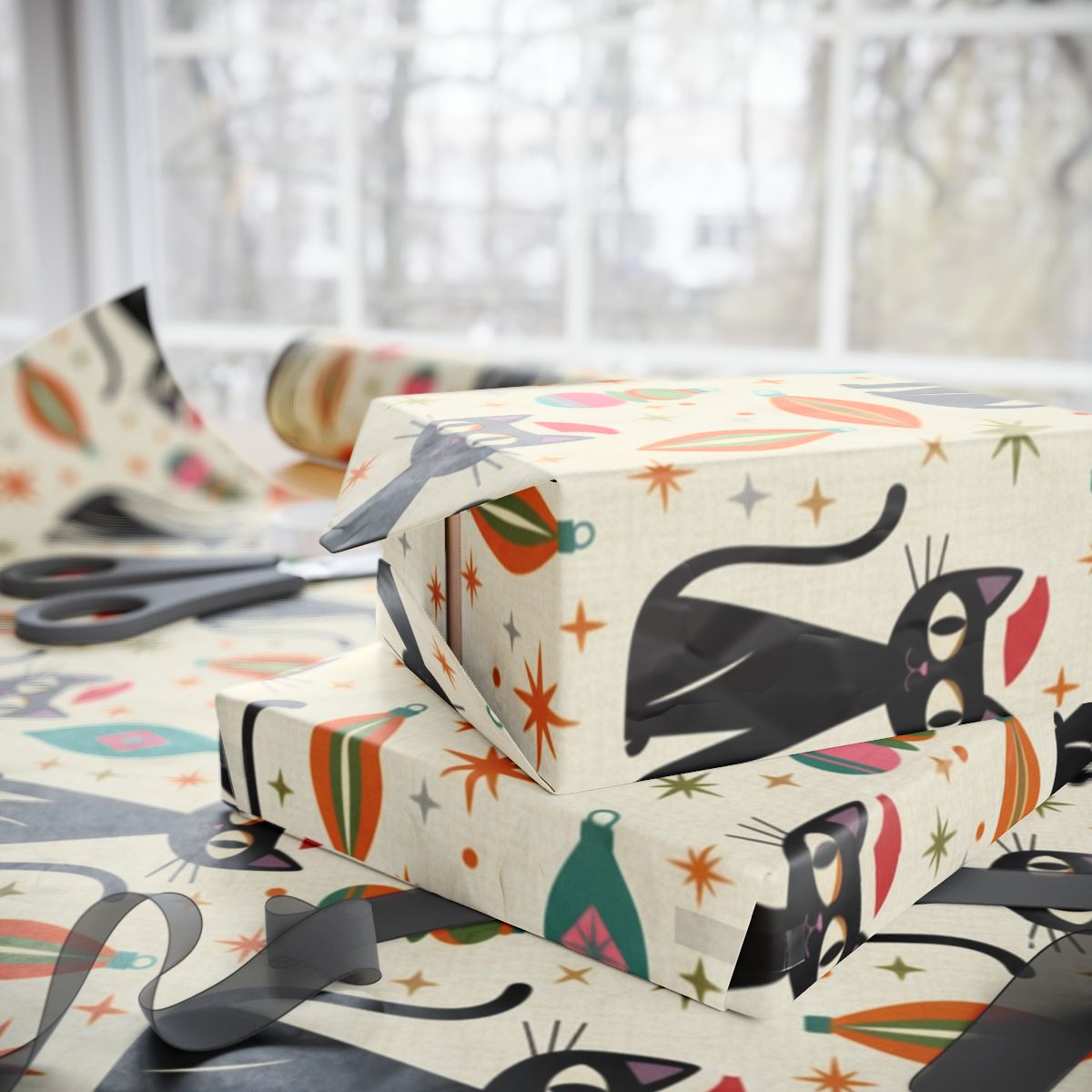 Mid Century Modern Cats Wrapping Paper Roll