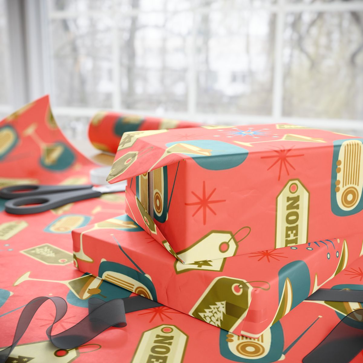 Festive Gift Wrapping Paper with Retro Holiday Designs