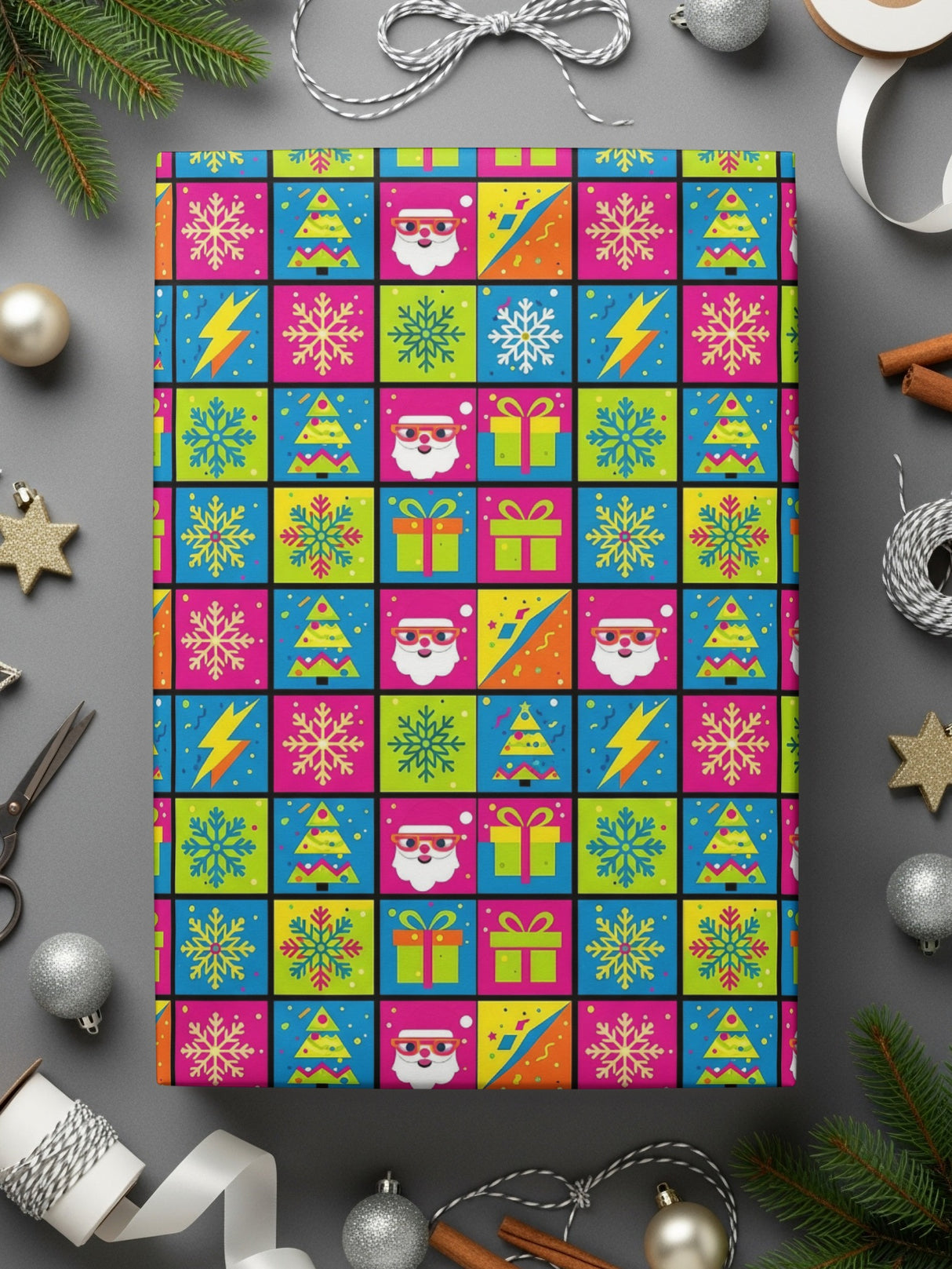 Vibrant Christmas Pattern Gift Wrapping Paper Design