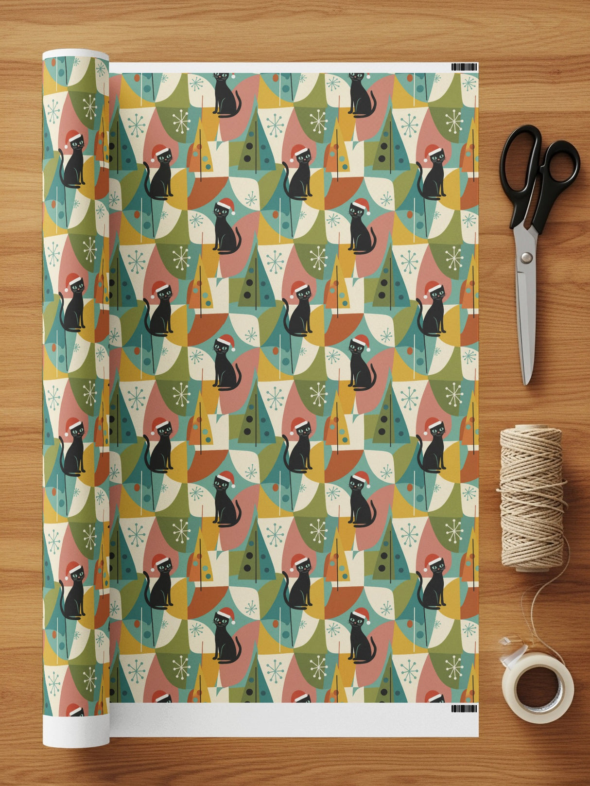 Festive Season Penguin and Geometric Patterned Paper