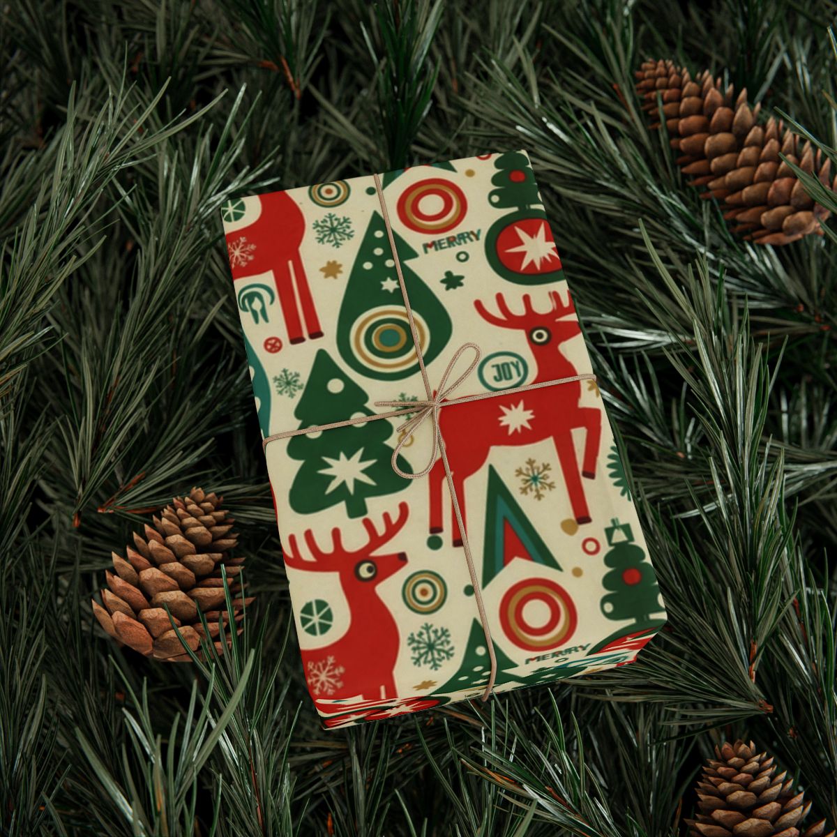 Merry Joy Reindeer Christmas Gift Wrapping Paper