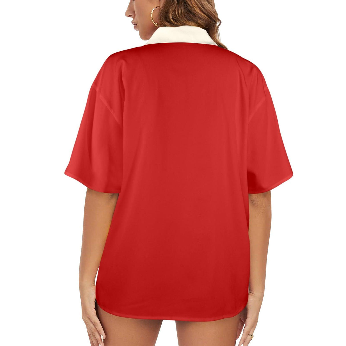 Bright Red Wide White Stripe - Women's Retro Bowling Shirt