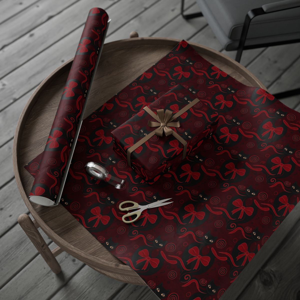 Festive Red and Black Wrapping Paper Rolls