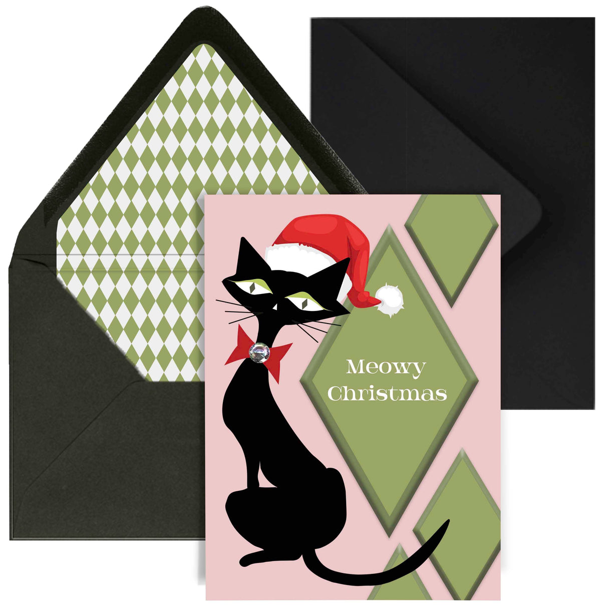 Meowy Christmas Retro Black Cat Greeting Card