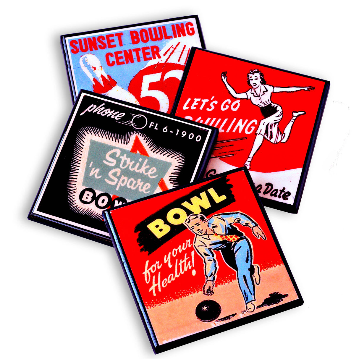 Lets Bowl!  Vintage Bowling Coaster Set