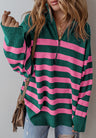 Y2K Contrast Striped Quarter Zip Long Sleeve Sweater