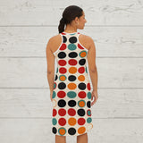 60s Pop Art Inspired Women's Racerback Dress: Bold Geometric Circle Pattern in Vibrant Retro Colors