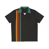 Black and Green with Retro Stripes Bowling Style - Retro Button Up Shirt