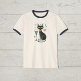 Mid Century Modern Atomic Cat Lovers 1950s Martini - Ringer Retro T-Shirt