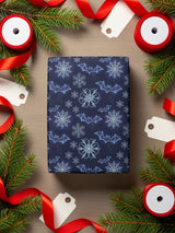 Festive Holiday Blue Snowflakes and Bats Wrapping Paper