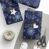 Blue Wrapping Paper with Snowflakes and Bats Design