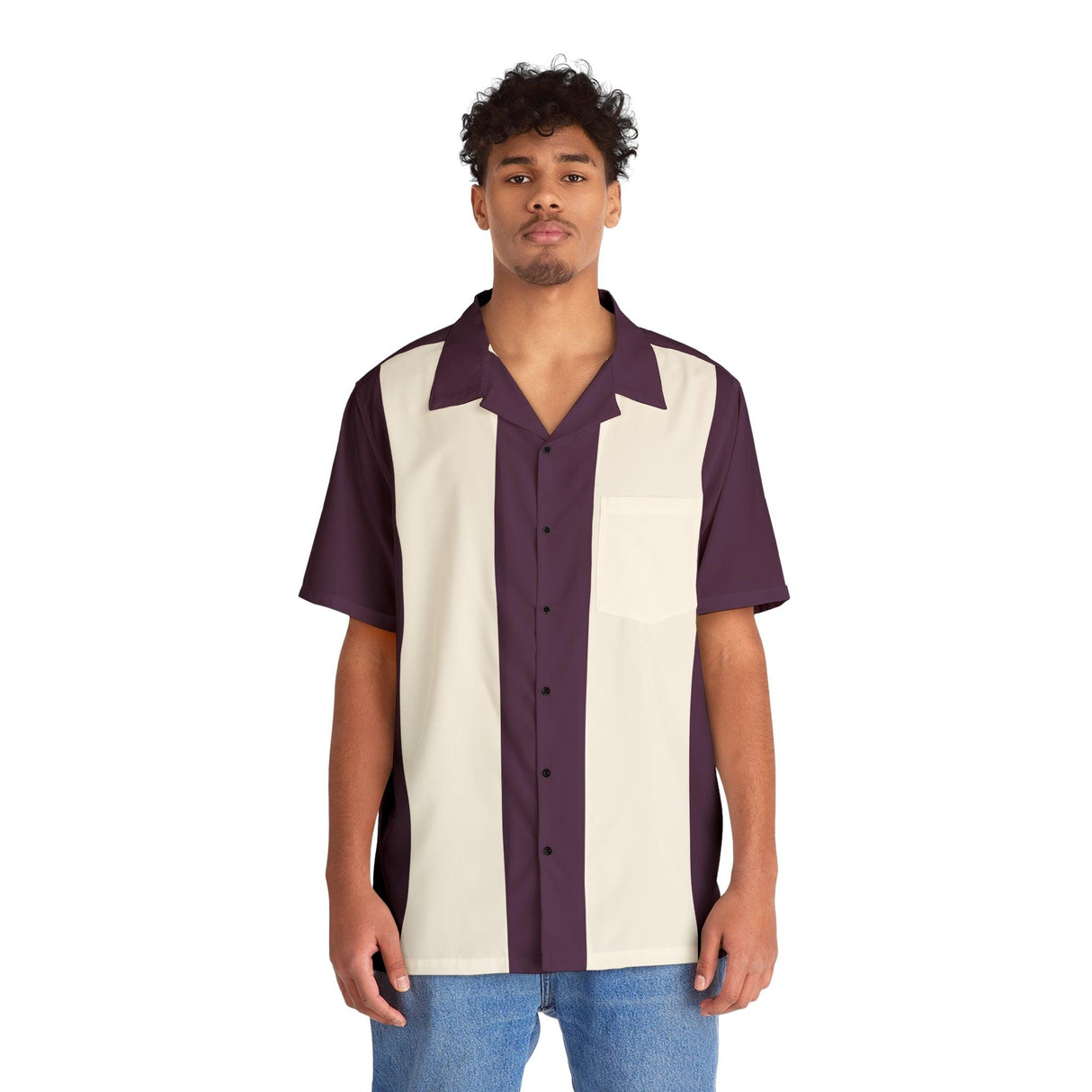 Purple and Off-White Bowling Style - Retro Button Up Shirt