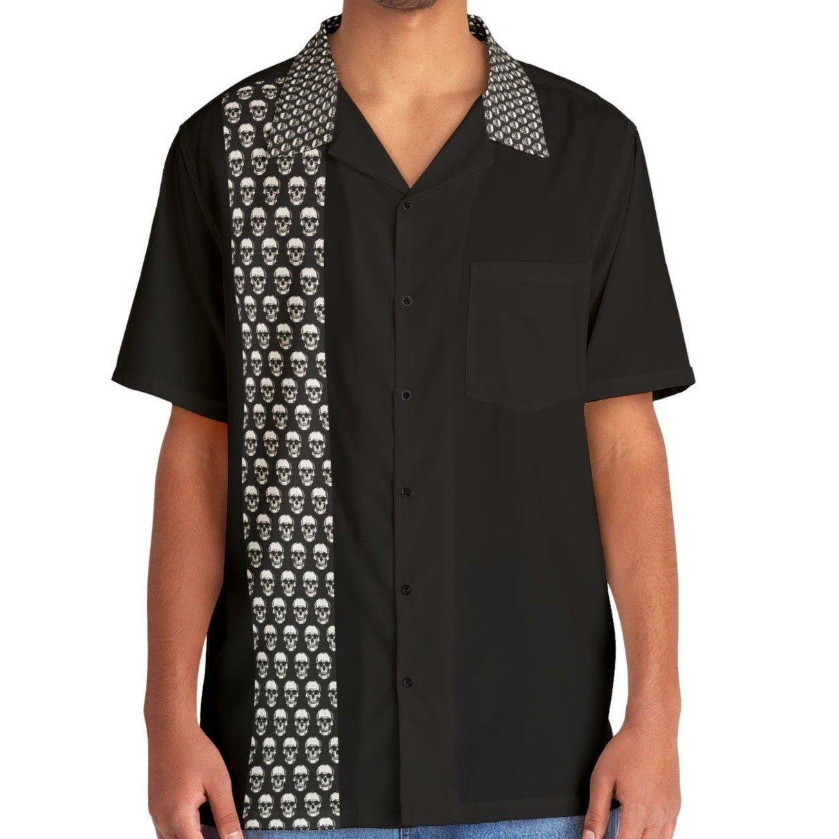 Skull Panel Rockabilly Bowling Style - Retro Button Up Shirt