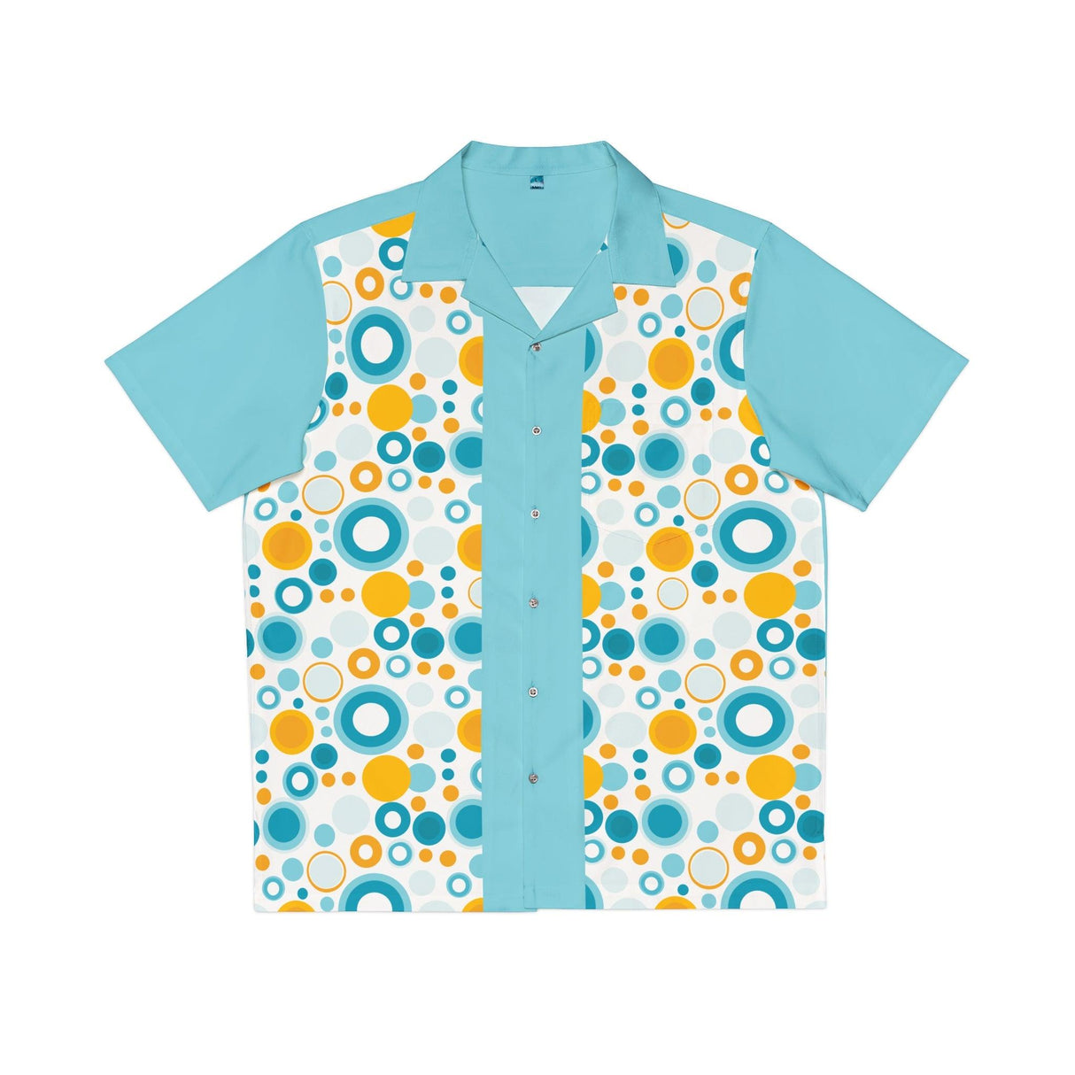 Bubbly Blue and Yellow Bowling Style - Retro Button Up Shirt