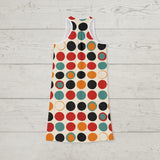 60s Pop Art Inspired Women's Racerback Dress: Bold Geometric Circle Pattern in Vibrant Retro Colors