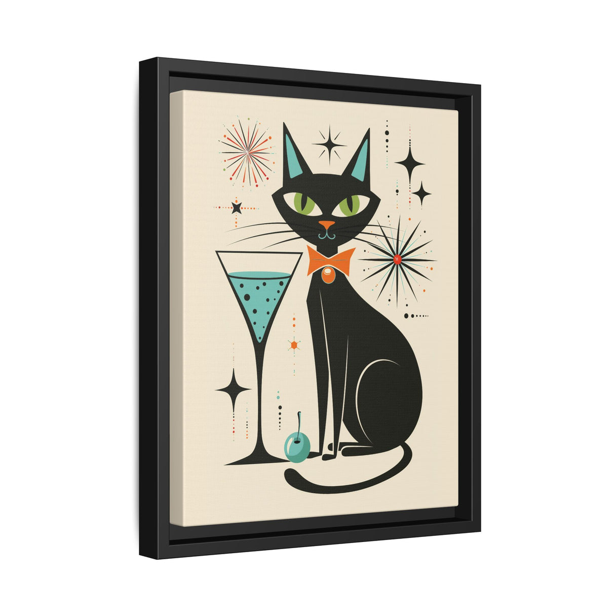 Black Cat Martini Framed Canvas