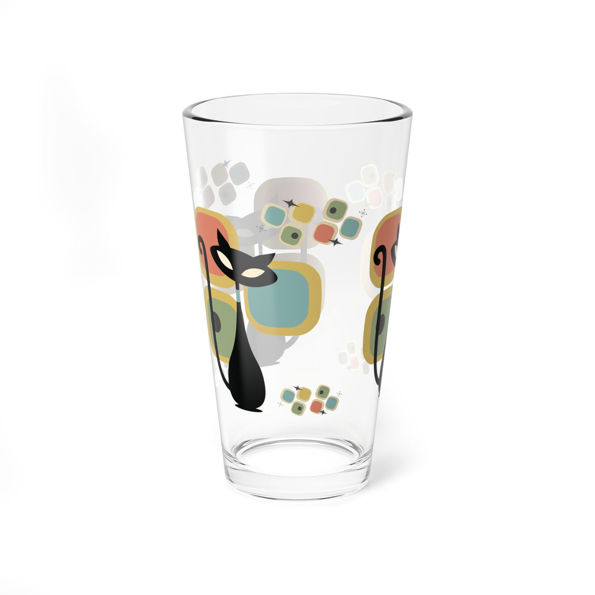 Atomic Black Cat Retro Lounge Pint Glass, 16oz