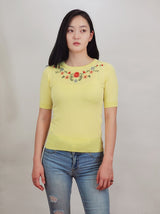 Daisy Flower Embroidered Knit Pullover Sweater