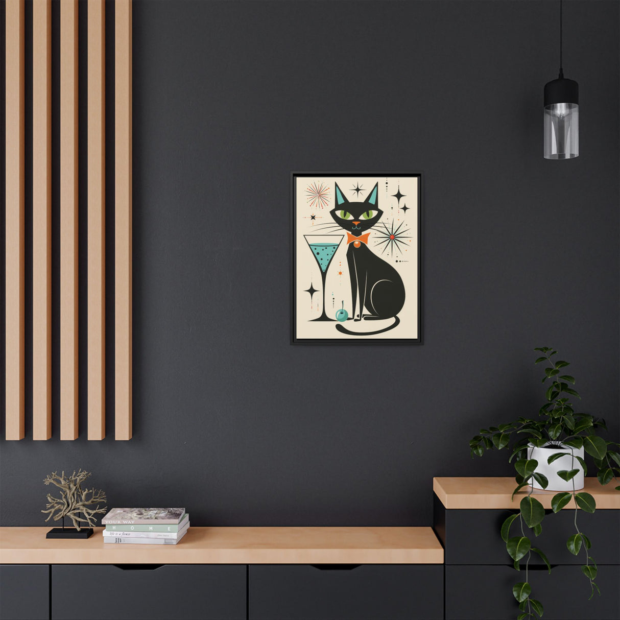 Black Cat Martini Framed Canvas