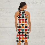 60s Pop Art Inspired Women's Racerback Dress: Bold Geometric Circle Pattern in Vibrant Retro Colors