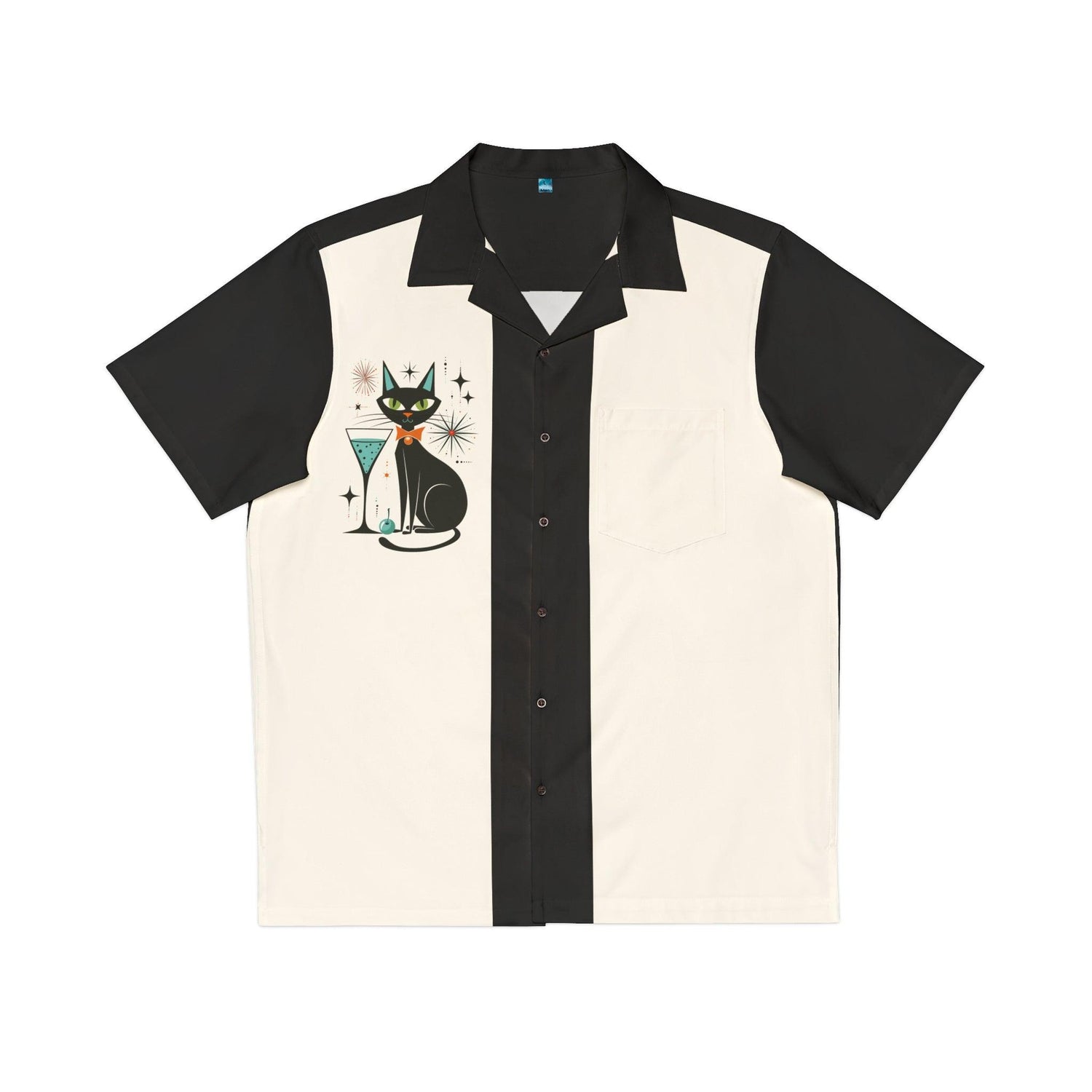 Atomic Martini Cat Bowling Style - Retro Button Up Shirt cognitiveshift Atomic Martini Cat Bowling Style - Retro Button Up Shirt cognitiveshift