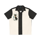 Atomic Martini Cat Bowling Style - Retro Button Up Shirt