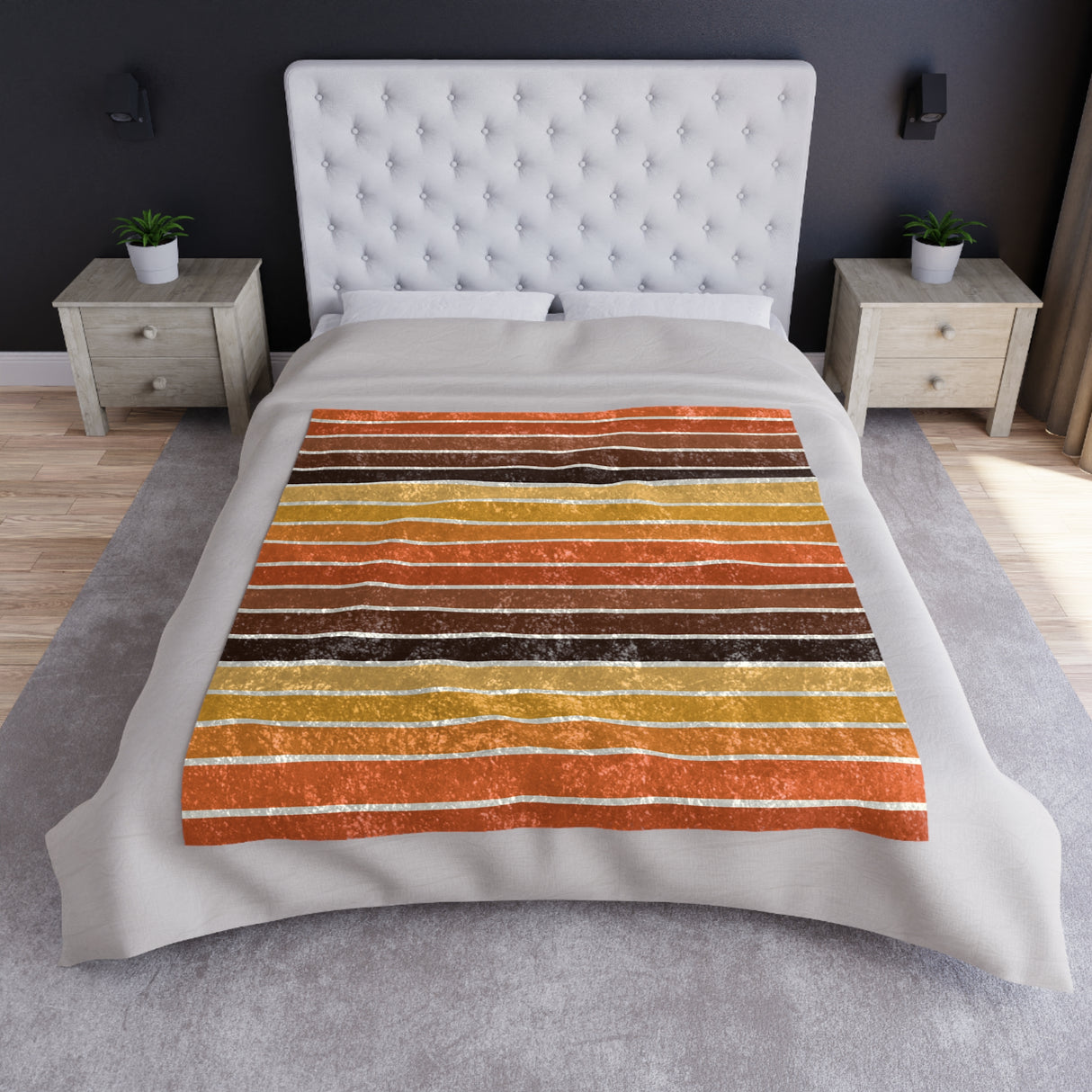 Retro Sunset Stripes Crushed Velvet Blanket