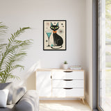 Black Cat Martini Framed Canvas