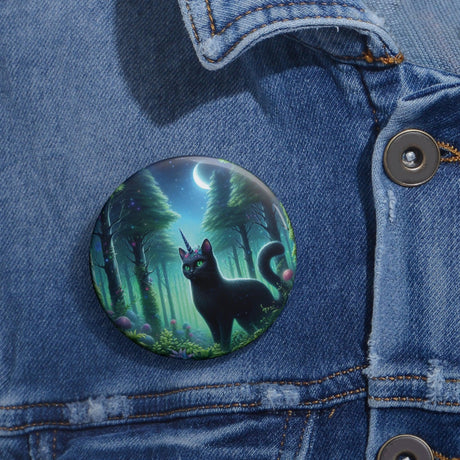 Majestic Forest Black Kitty Unicorn Pin Button