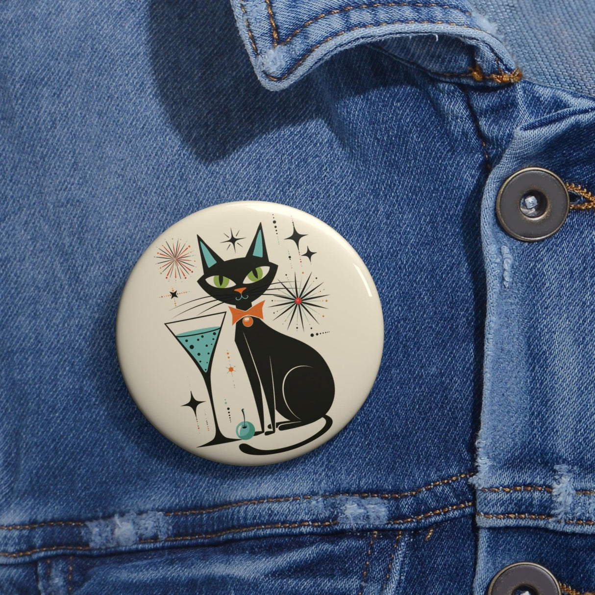 Mid Century Modern Atomic Kitty with Martini Pin Button