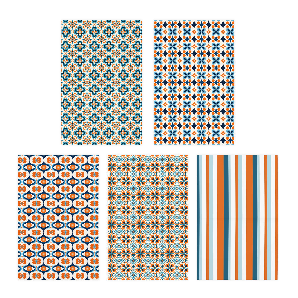 Retro MCM Orange Blue Motif Greeting Cards Stationery Set 5-Pack