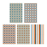 Retro MCM Orange Blue Motif Greeting Cards Stationery Set 5-Pack