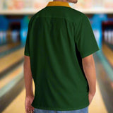 Green and Gold with Retro Stripes Bowling Style - Retro Button Up Shirt