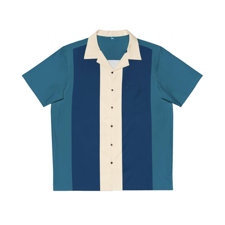 Vegas Blue Two-Tone Panel - Retro Button Up Shirt