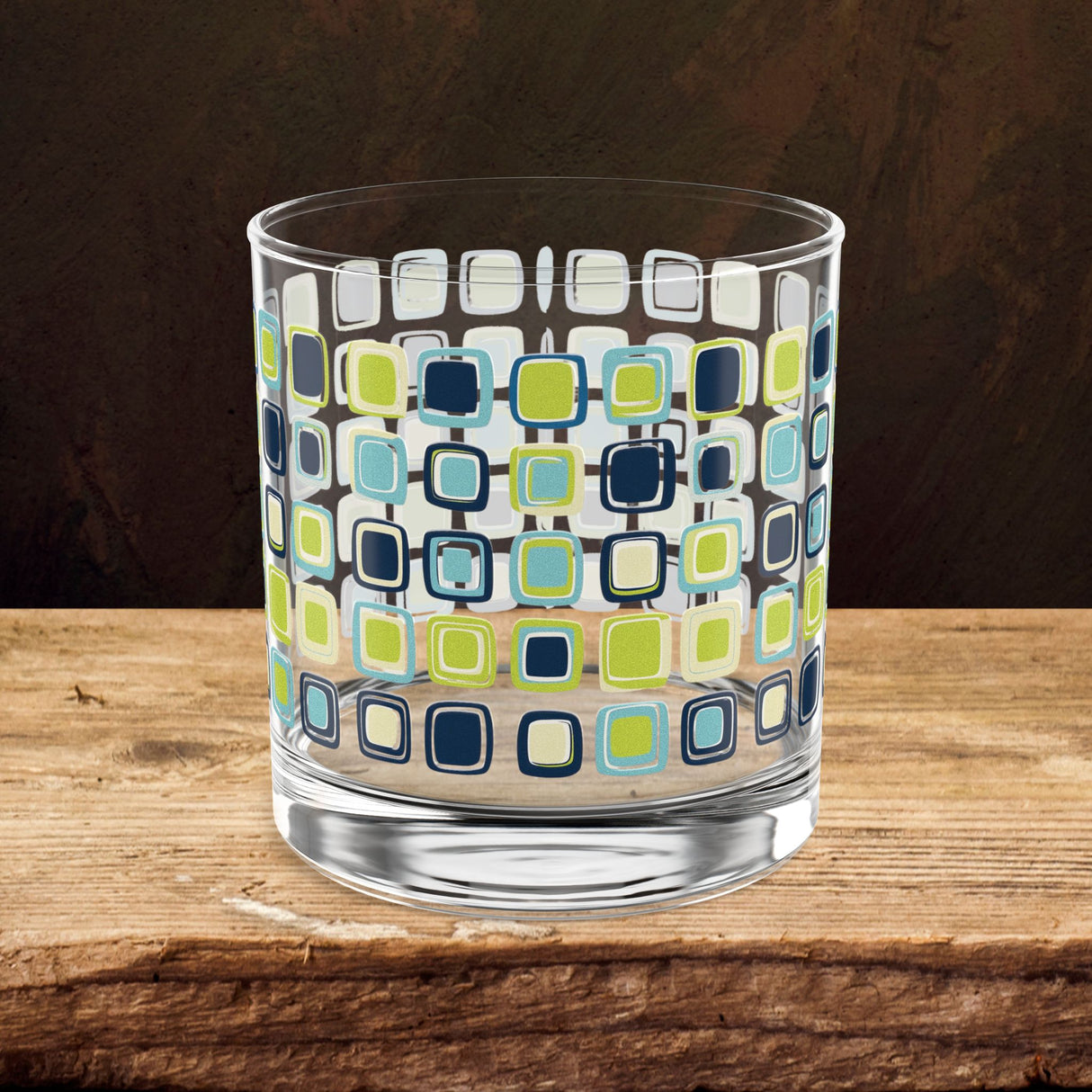 Mid-century Modern I Love You Blue Rocks Glass, 10oz