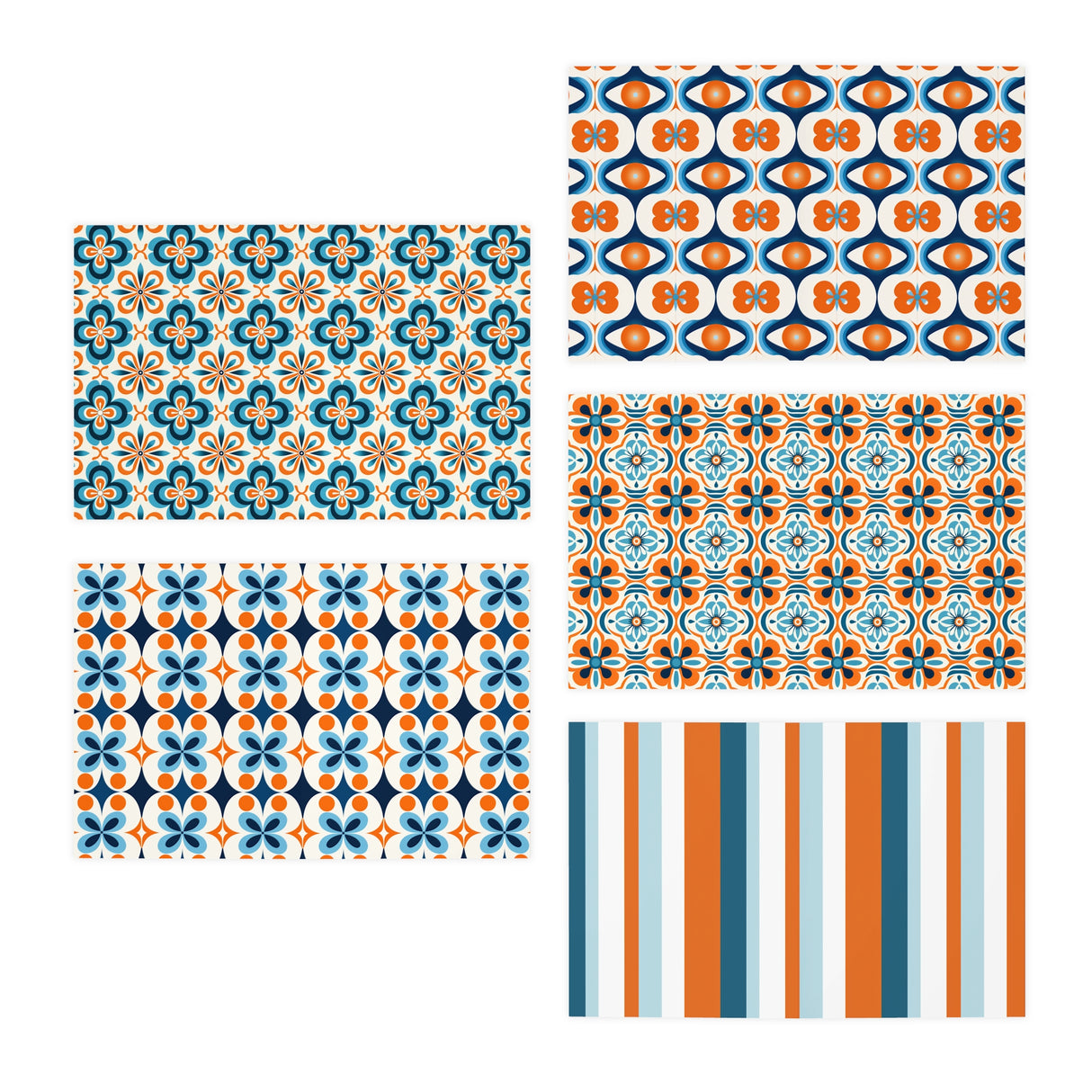 Retro MCM Orange Blue Motif Greeting Cards Stationery Set 5-Pack