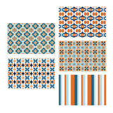 Retro MCM Orange Blue Motif Greeting Cards Stationery Set 5-Pack