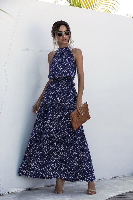 Women's Polka Dot Halter Maxi Dress