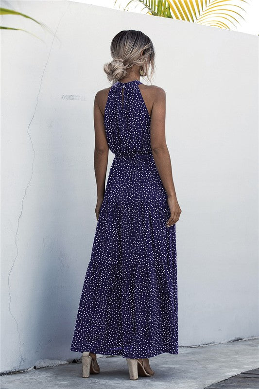 Women's Polka Dot Halter Maxi Dress