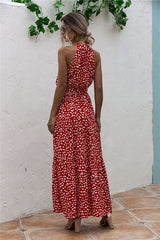 Women's Polka Dot Halter Maxi Dress